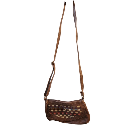 Boho Brown Crossbody Purse with checkered Design - Picture 1 of 4